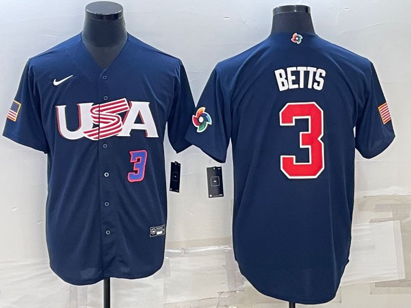 Men 2023 World Cub USA #3 Betts Blue Nike MLB Jersey5->more jerseys->MLB Jersey